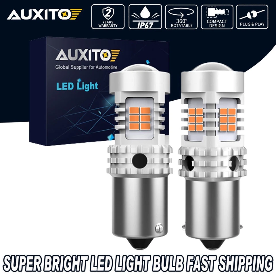 AUXITO 2X Amber LED Turn Lights Signal Hyper Canbus Anti Flash 12496 7507 BAU15S