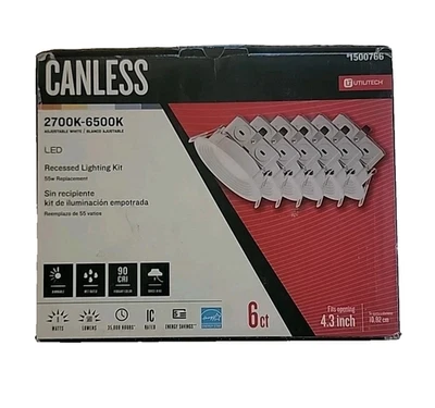 Utilitech Canless (4in) Round 2700k-6500k 580 Lumen Switchable Dimmable 6PK - Image 1 of 4