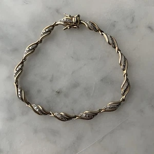 Gold Over Sterling Silver 925 Swirl Link Bracelet Diamond Accent 7.25” - Picture 1 of 7