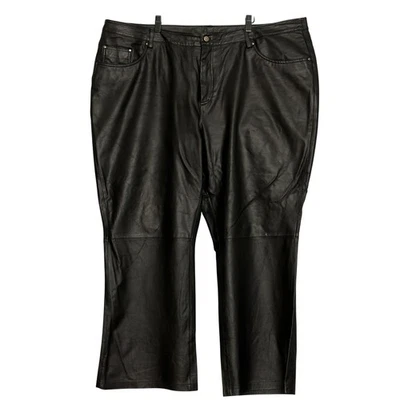Jessica London Leather Pants Womens Plus Size 26 Black Straight Leg Trousers - Image 1 of 4