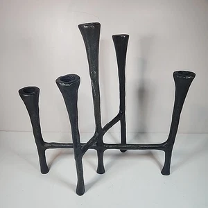 Crate & Barrel Metall Kandelaber Dänisch MCM Brutalistischer Stil 5 Spitzkerzen 13,5" - Bild 1 von 5