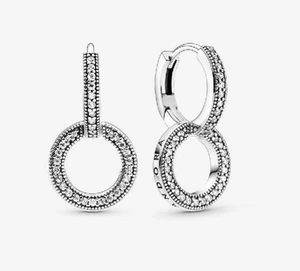 Pandora Signature Sparkling Double Hoop Earrings OPENED NEVER WORN - Picture 1 of 3