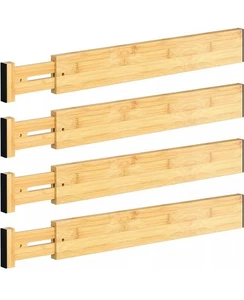 4 PCS Drawer Divider, 17"-21” Adjustable Bamboo Drawer Dividers Organizers, - Picture 1 of 8