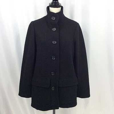LL Bean Bellandi Women's Boiled Wool Peacoat Size Medium Black Mid Length - Image 1 of 4