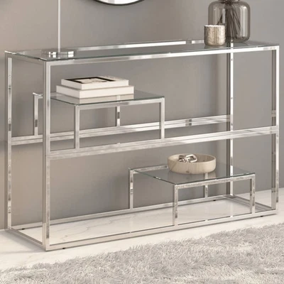 Console Table Silver Stainless steel, tempered glass - Image 1 of 4