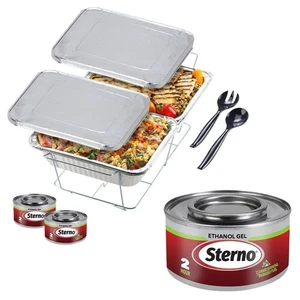 Juego de buffet de platos para frotar Sterno - 2 latas de combustible, estante, sartenes, tapas y utensilios - Imagen 1 de 1