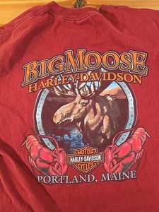 PORTLAND MAINE BIG MOOSE HARLEY DAVIDSON Red XL T- SHIRT . D2 - Picture 1 of 10