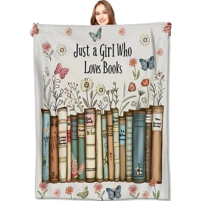 Just a Girl Who Loves Books Blanket Reader Floral and Butterfly Throw Blanket... - Image 1 of 4