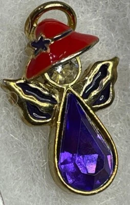 Red Hat Society - Pin de solapa ANGEL Tac de 1” - Pintado a mano - Cristal genuino - NUEVO Foto 1 de 4