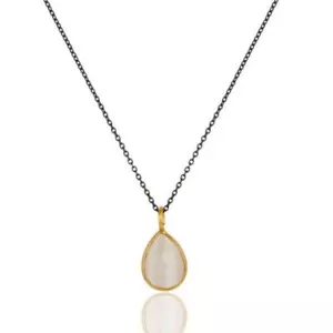 Rainbow Moonstone Black Gold Plated Pendant Necklace Gemstone Jewelry - Picture 1 of 4
