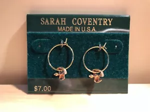 SARAH COVENTRY PIERCED HOOP EARRINGS WITH BIRDS NEW ON CARD *960 - Picture 1 of 4