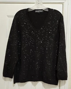 De Colección Windridge Cheryl Nash Suéter Mujer L Negro Elástico Lentejuelas Noche Top - Imagen 1 de 13