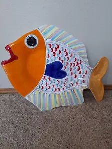 Nino Parrucca große handbemalte Platte in Fischform 19"x14" - Bild 1 von 8
