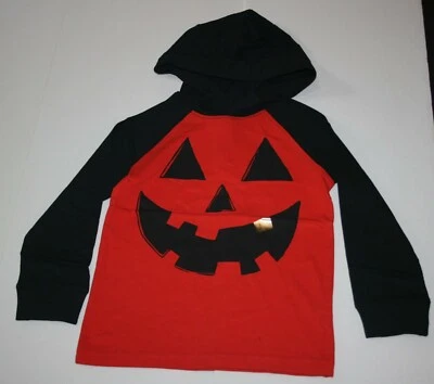 NEW Gymboree 2T Boys Top Hooded Halloween Pumpkin Face Jack-O-Lantern Orange - Image 1 of 2