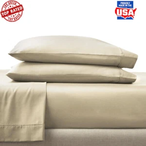 Ultra-Soft 300TC Cotton Sateen King Bed Sheet Set 4-Piece Wrinkle Resistant New - Picture 1 of 8