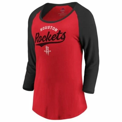 Houston Rockets Shirt Women's S Majestic 3/4 Sleeve Red Black New Free Shipping - Image 1 of 4