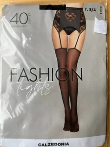 CALZEDONIA built together suspender and hold ups with heart, size 3/4, 40DEN - Picture 1 of 6