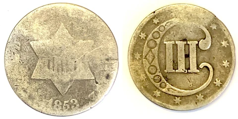 1853 3 Cent Silver 3c Three Cent Coin Piece Philadelphia Mint Raw G Cover