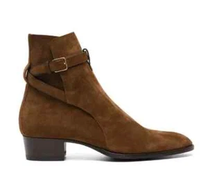 Handgefertigte braune Wildlederreithosenstiefel für Herren, Männer hoher Knöchelabsatz Wildleder elegante Stiefel - Bild 1 von 3