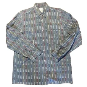 Vintage Warden Paris Button Down Shirt Geometric Pattern Made in France L - Picture 1 of 7