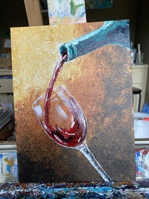 Wine,bottle,9/12 Inches Original Painted On Canvas Board - Image 1 of 4