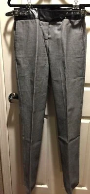 Pantalones Gris Poleci Cuero Negro Pestaña Cintura Trabajo Hecho en EE. UU. Anthro Talla 6 Foto 1 de 4
