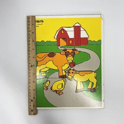 Rompecabezas de madera con bandeja preescolar de colección Playskooll Farm 186-02 vacas pollos granero Foto 1 de 4