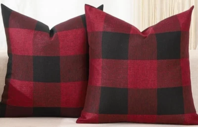 Fundas de almohada de lino a cuadros búfalo rojo y negro de 3 piezas 18 x 18 #N10 Foto 1 de 2