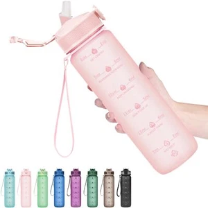32oz Water Bottles With Straw Stay Motivated And Hydrated With Convenient Times - Picture 1 of 7