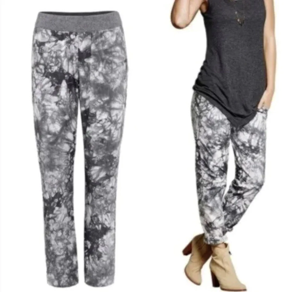Cabi Gray Marble Tie Dye Cotton Poplin Pull On Jogger Pants Size Medium #5075