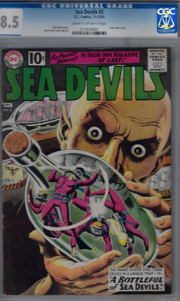 SEA DEVILS #2-CGC 8.5 VF+ HIGRADE COPY 1961  DC SILVERAGE GREY TONE - Image 1 of 2