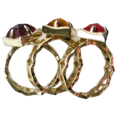 Kendra Scott RARO Trío Anillos Apilables Filigrana Dorada, Rojo Rosa Marrón Piedras 6 Foto 1 de 3