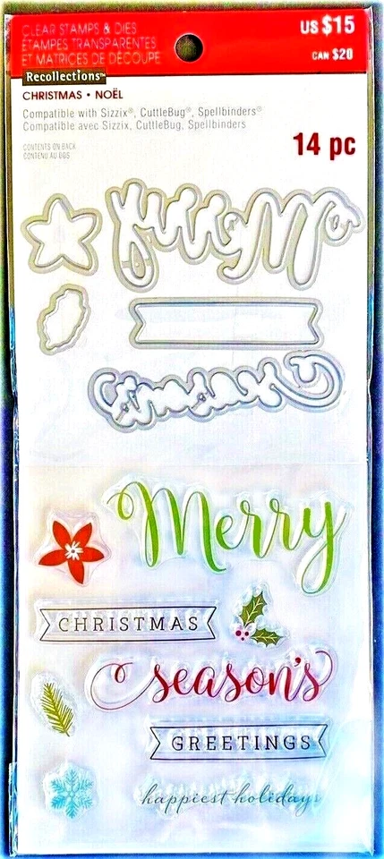 Merry Christmas Sayings Clear Stamp & Die Set by Recollections 606949