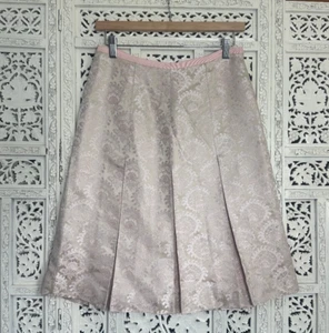 Vtg Etcetera Silk Blend Gold & Pink Pleated Preppy Coquette Knee Length Skirt - Picture 1 of 6