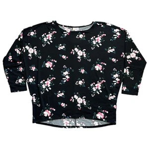 KLEINES LINDA LuLaRoe ~ ROSA BLUMENDRUCK AUF SCHWARZ ~ Fledermaus Dolman Top; Größen 4-6 - Bild 1 von 4