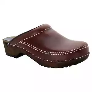BJORK Herren Christian Wood Open Back geöltes Leder Clogs - Bild 1 von 7