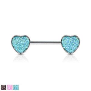 Druzy Stone Heart Set 316L Surgical Steel Nipple Barbell Rings