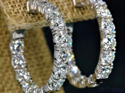 3 CT Inside-Out Round Lab-Created Diamond Hoop Earrings 14K White Gold Plated - Image 1 of 3