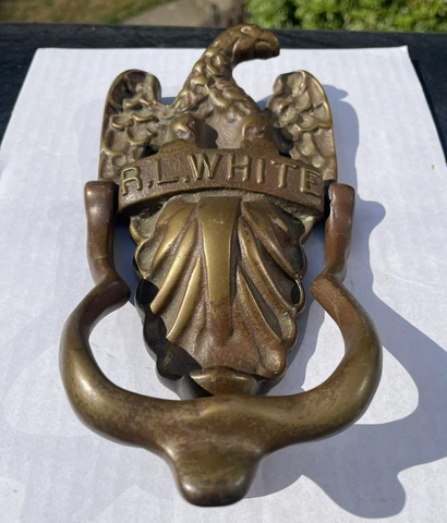 Vintage Brass Eagle Door Knocker R.L. White Embossed Cover