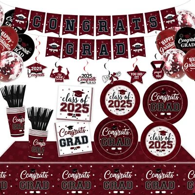 Graduation Decorations Class of 2025 182Pcs Congrats Grad Banner Balloons Plates - Image 1 of 4