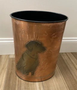 Copper Dog Waste Basket Trash Can Gregory Hentzi Ducks Unlimited Vtg 1989 Signed - Picture 1 of 15