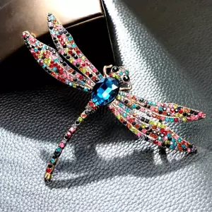 Retro Shiny Colorful Inlaid Rhinestone Dragonfly Wing Brooch Women Gift - Picture 1 of 4