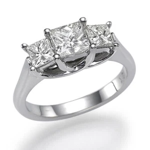 2 CT Three Stone Princess Diamond Engagement Ring H/VS2 14K White Gold - Picture 1 of 3
