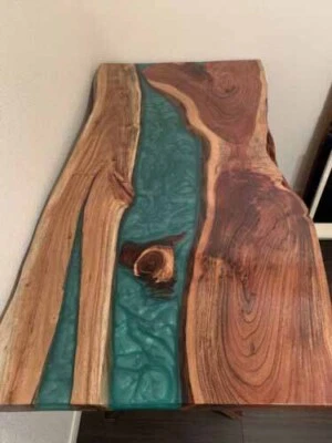 Custom Made Green Epoxy Live Edge Dining Table Handmade Art Luxury Hallway Decor - Image 1 of 4