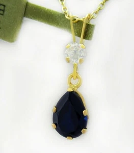LAB BLUE SAPPHIRE 0.85 Cts & WHITE SAPPHIRE PENDANT 10k GOLD * Free chain * NWT - Picture 1 of 3