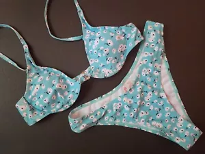 Costume da bagno donna junior bikini taglia media blu bianco fiori Romwe 2 pezzi - Foto 1 di 5