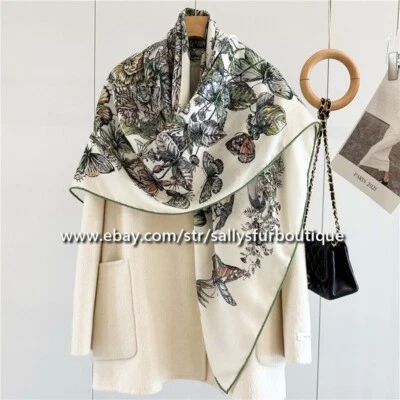 Sallys 70% Cashmere & 30% Silk Stole Butterfly Print Double Face Scarf Shawl 53" - Image 1 of 4