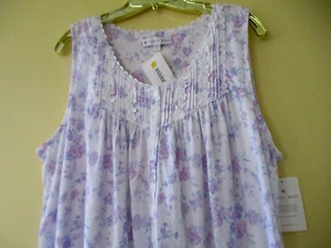 EILEEN WEST WALTZ L NIGHTGOWN SLEEVELESS WHITE PINK FLORAL COTTON MODAL NEW - Picture 1 of 13
