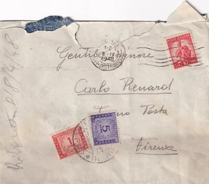 16236-BUSTA CON SEGNATASSE 1 + 5 LIRE + 10 LIRE DEMOCRATICA, PER FIRENZE, 1948 - Foto 1 di 2
