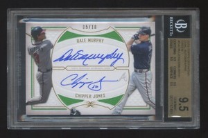 BGS 9.5 10 CHIPPER JONES-DALE MURPHY 2019 TOPPS DUAL AUTOGRAPH #ED 05/10 HOF WOW
